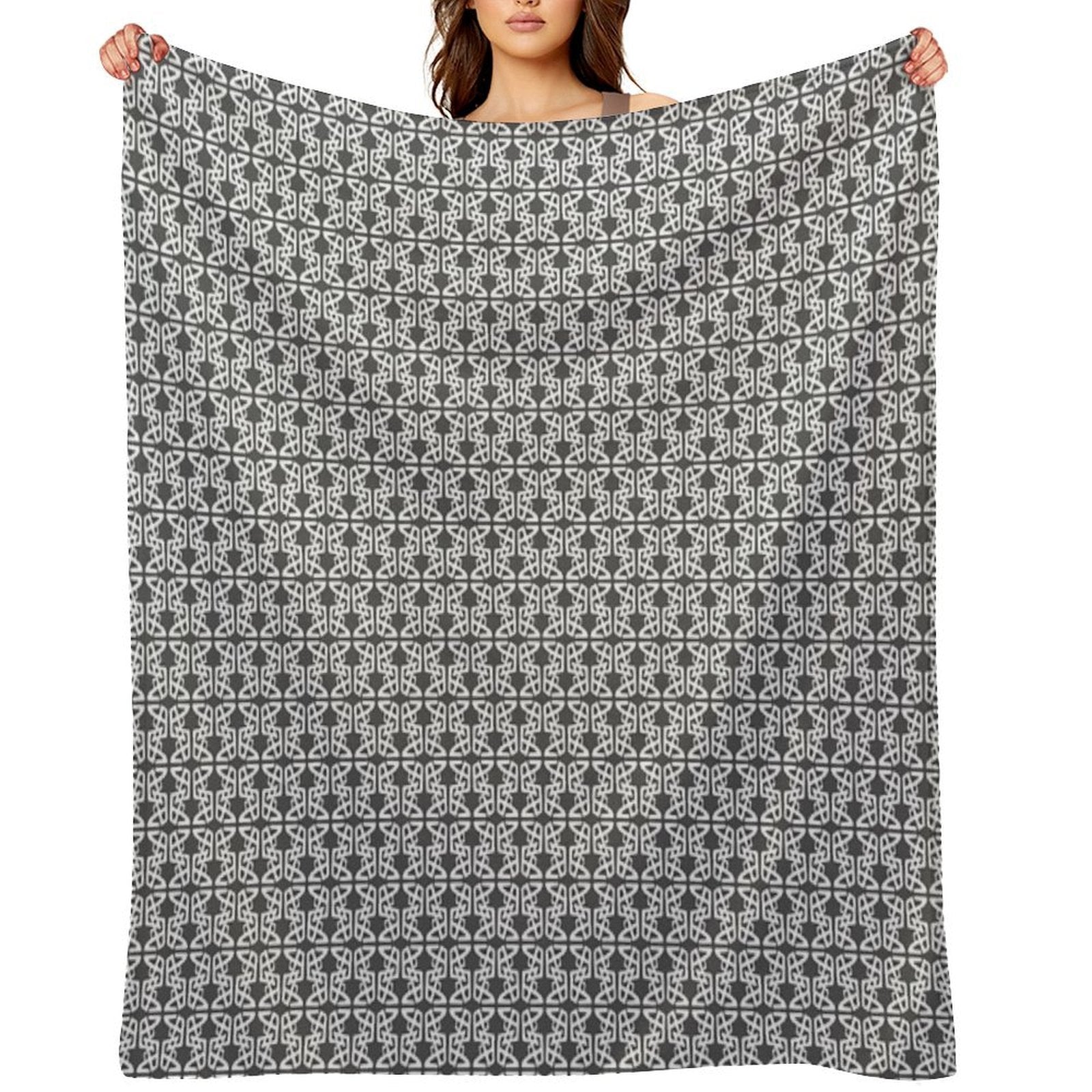 HEXTANGLE. ABSTRACT NOUVEAU PATTERN. GREYWHITE. Premium Throw Blanket