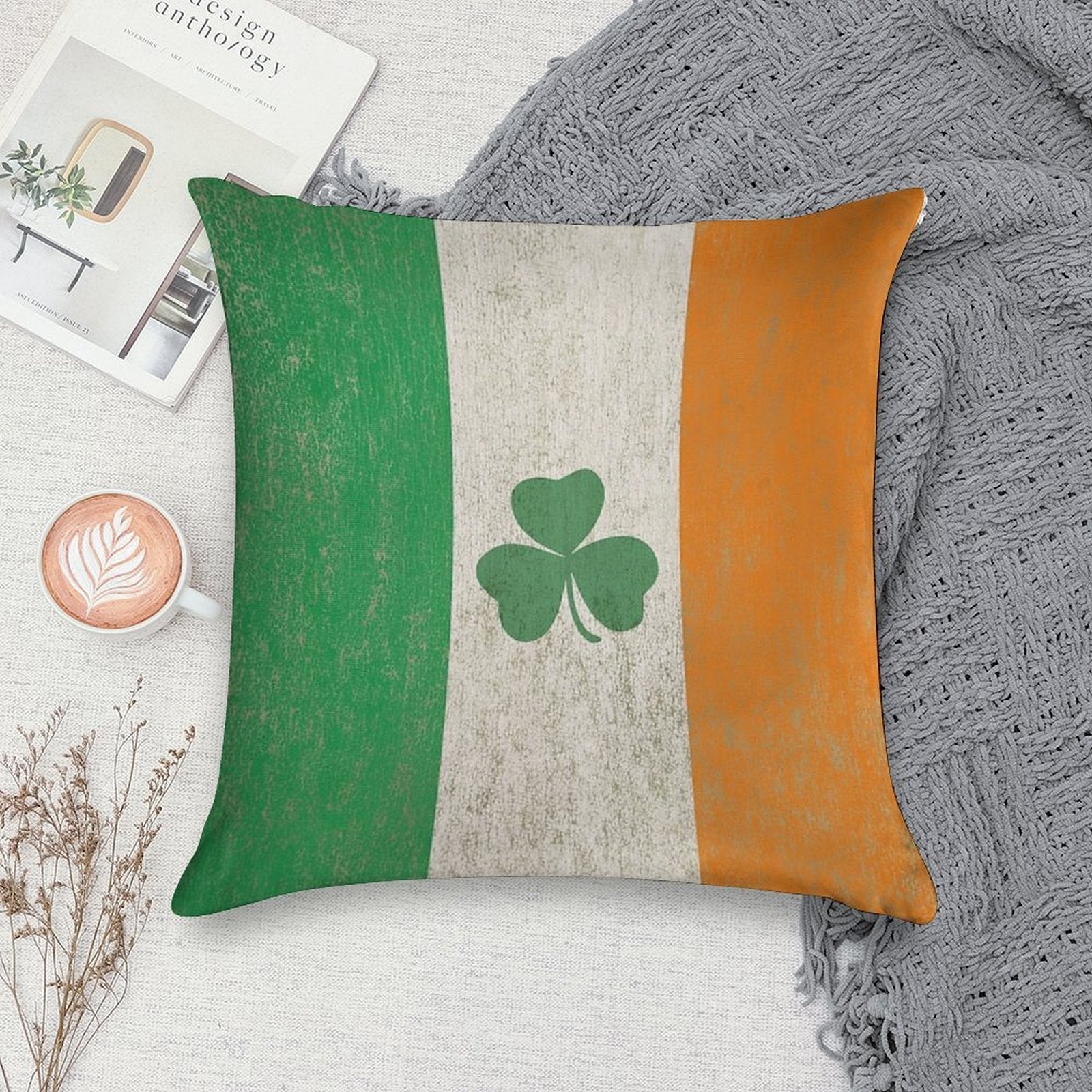 Vintage Irish Ireland Shamrock Flag Soft Durable Construction Throw Pillow