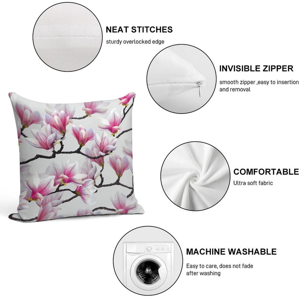 Pink Springtime Magnolia Blossom Soft Luxury Feel Throw Pillow