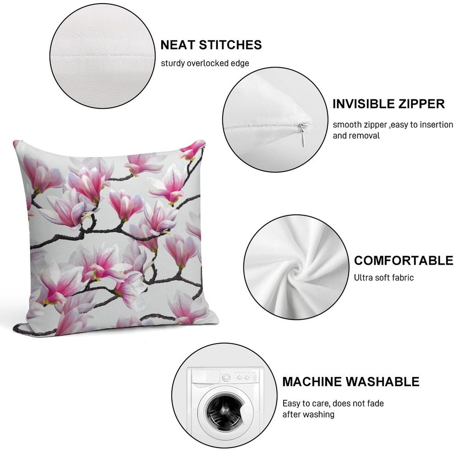 Pink Springtime Magnolia Blossom Soft Luxury Feel Throw Pillow
