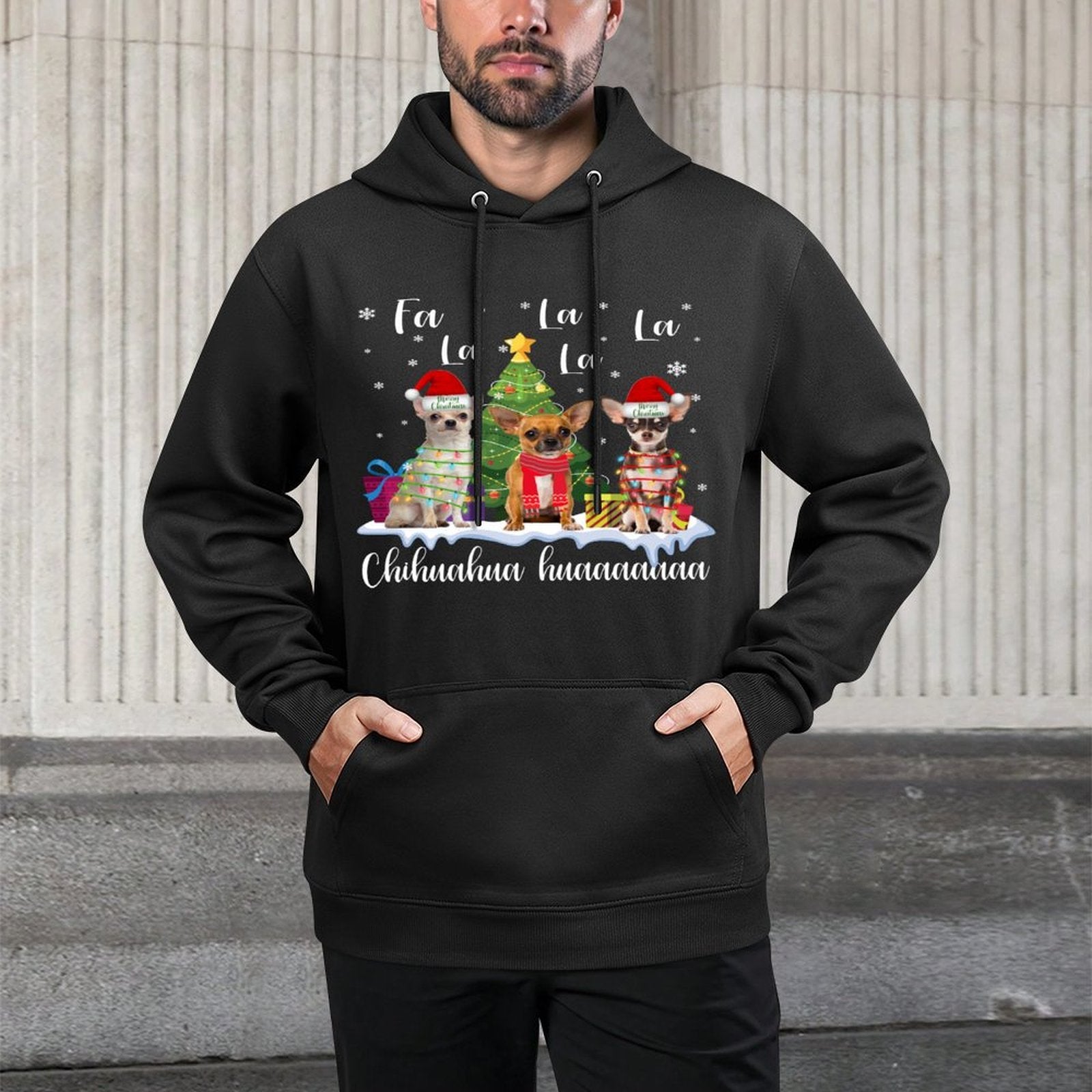 Chihuahua Dog Xmas Fa La La La Funny Ugly Christmas Sweater Versatile Streetwear Hoodie