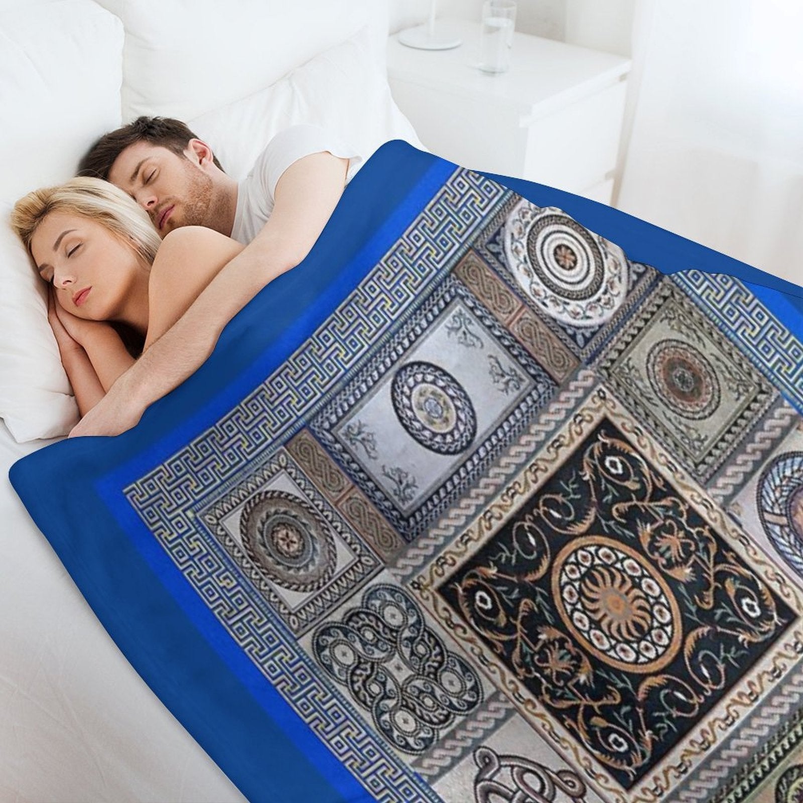 Roman Mosaic - Light Blue Machine-washable Throw Blanket