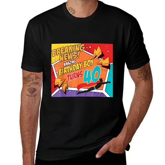 40th Birthday Boy Superhero Comic Book Theme 40 Year Old  Graphic-printed T-Shirt
