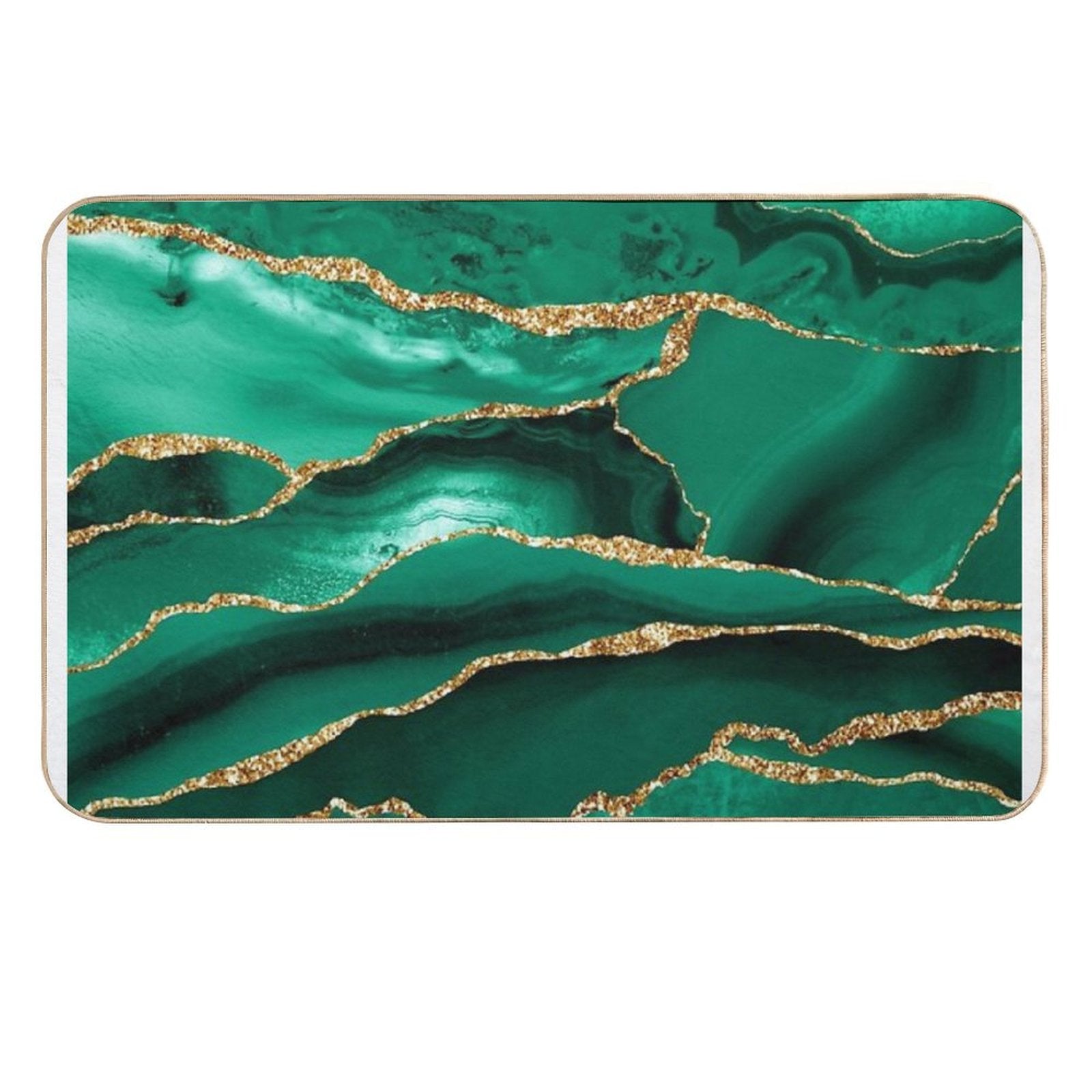 Emerald Green Malachite Faux Marble With Gold Glitter  Easy To Clean Bath Mat