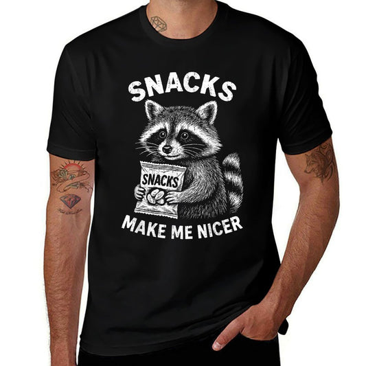 Snacks Make Me Nicer Raccoon Animal Funny Saying Humor Meme  Polyester Blend T-Shirt