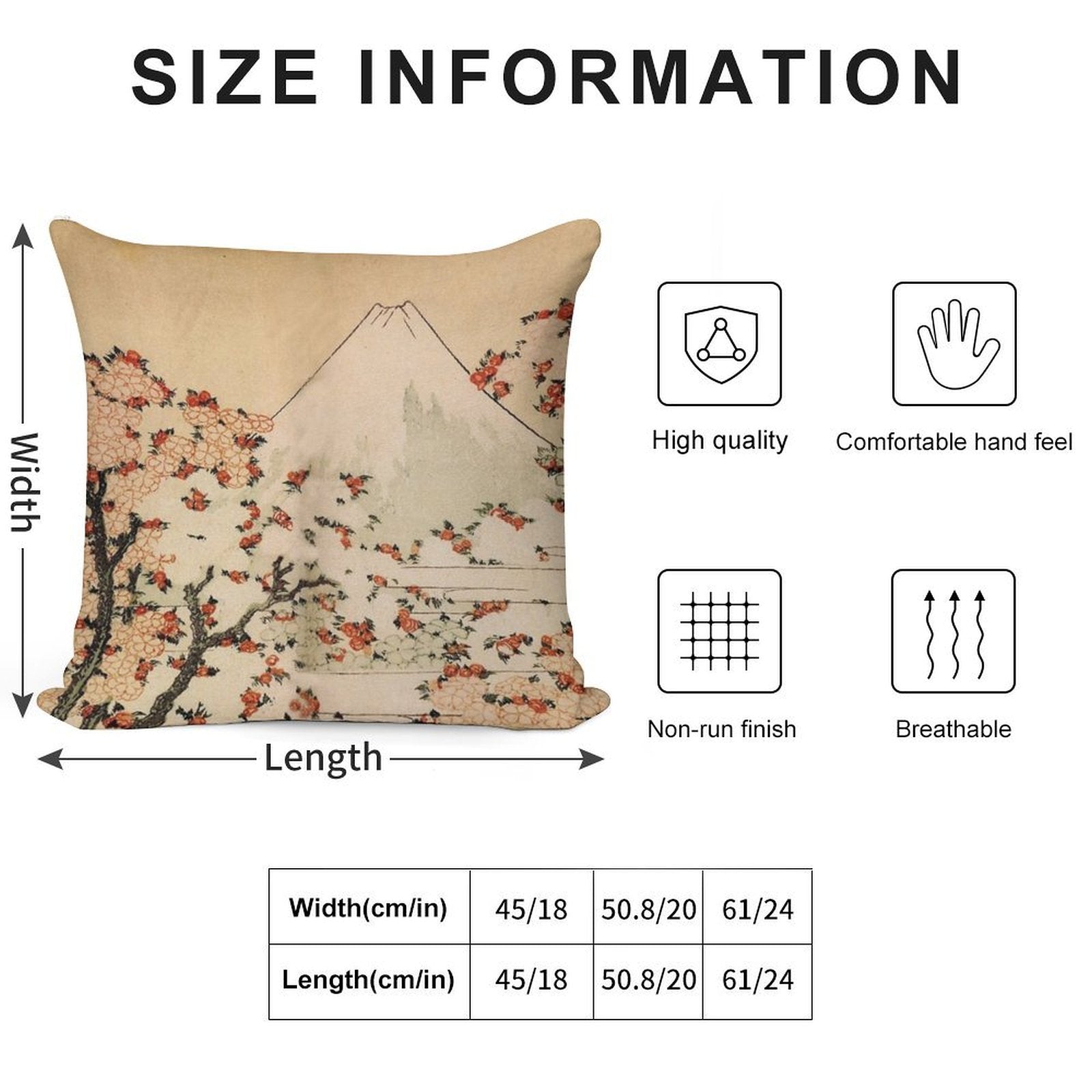 'Mount Fuji Behind Cherry Tree And Flowers' by Katsushika Hokusai (Reproduction) Soft Luxury Feel Throw Pillow