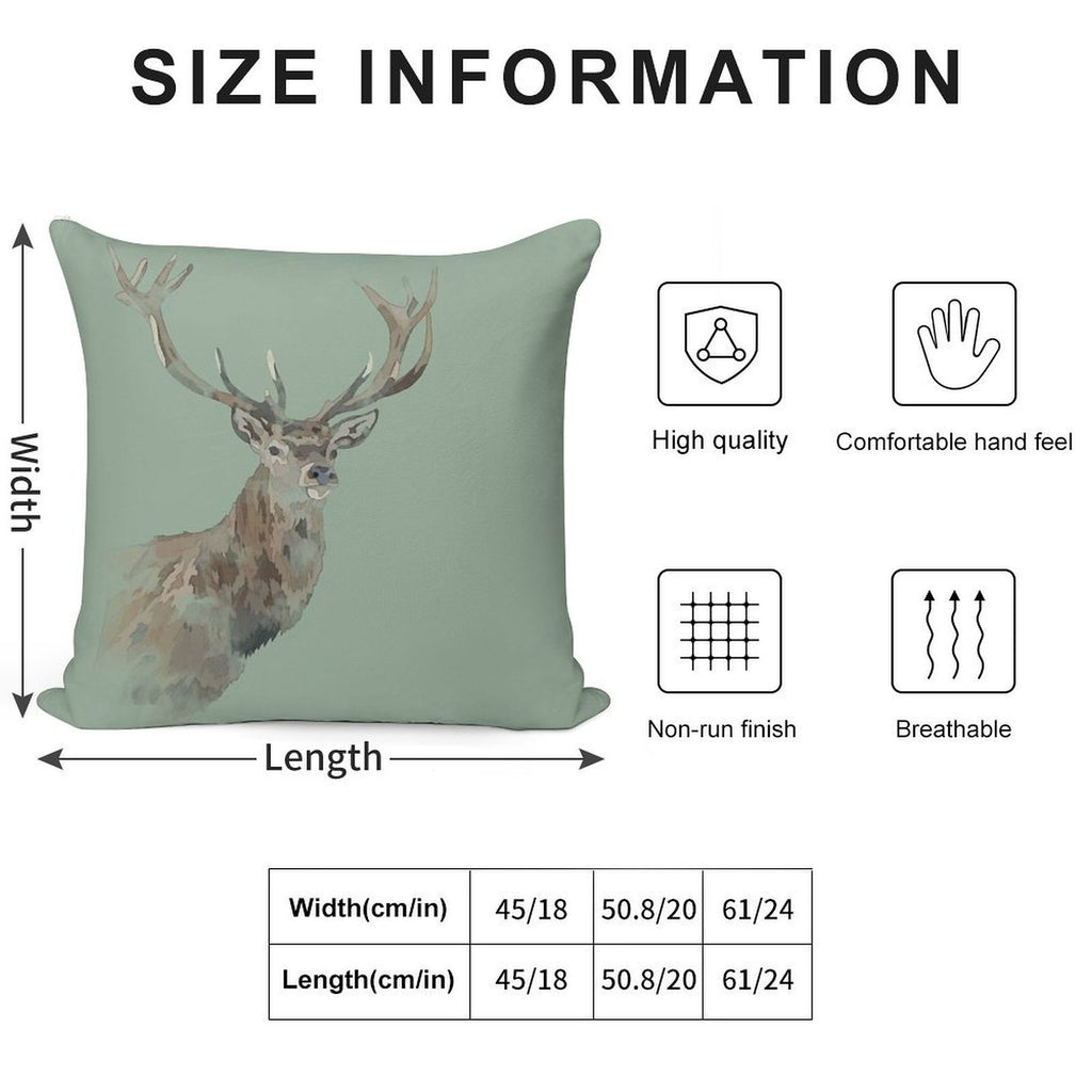 Watercolour Stag Green Soft Durable Construction Throw Pillow