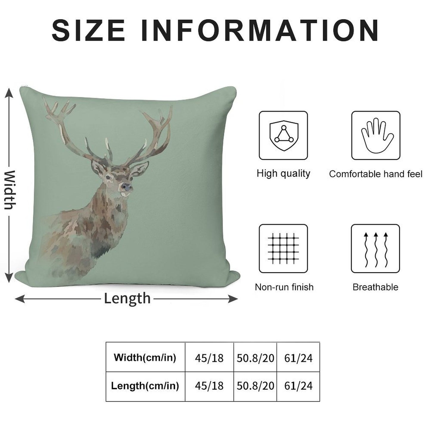 Watercolour Stag Green Soft Durable Construction Throw Pillow