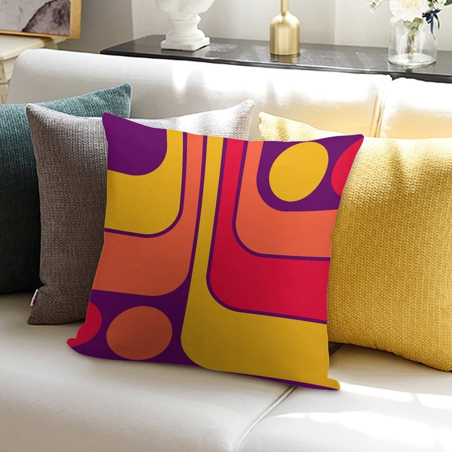 Retro Geometric Design 626 Soft Hidden Zipper Throw Pillow