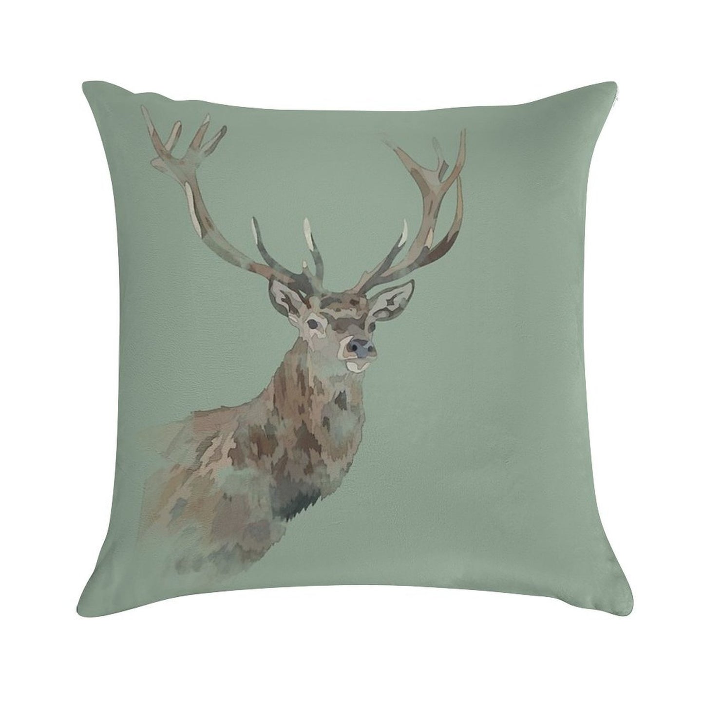 Watercolour Stag Green Soft Durable Construction Throw Pillow