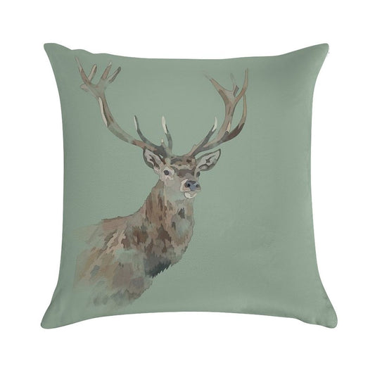 Watercolour Stag Green Soft Durable Construction Throw Pillow