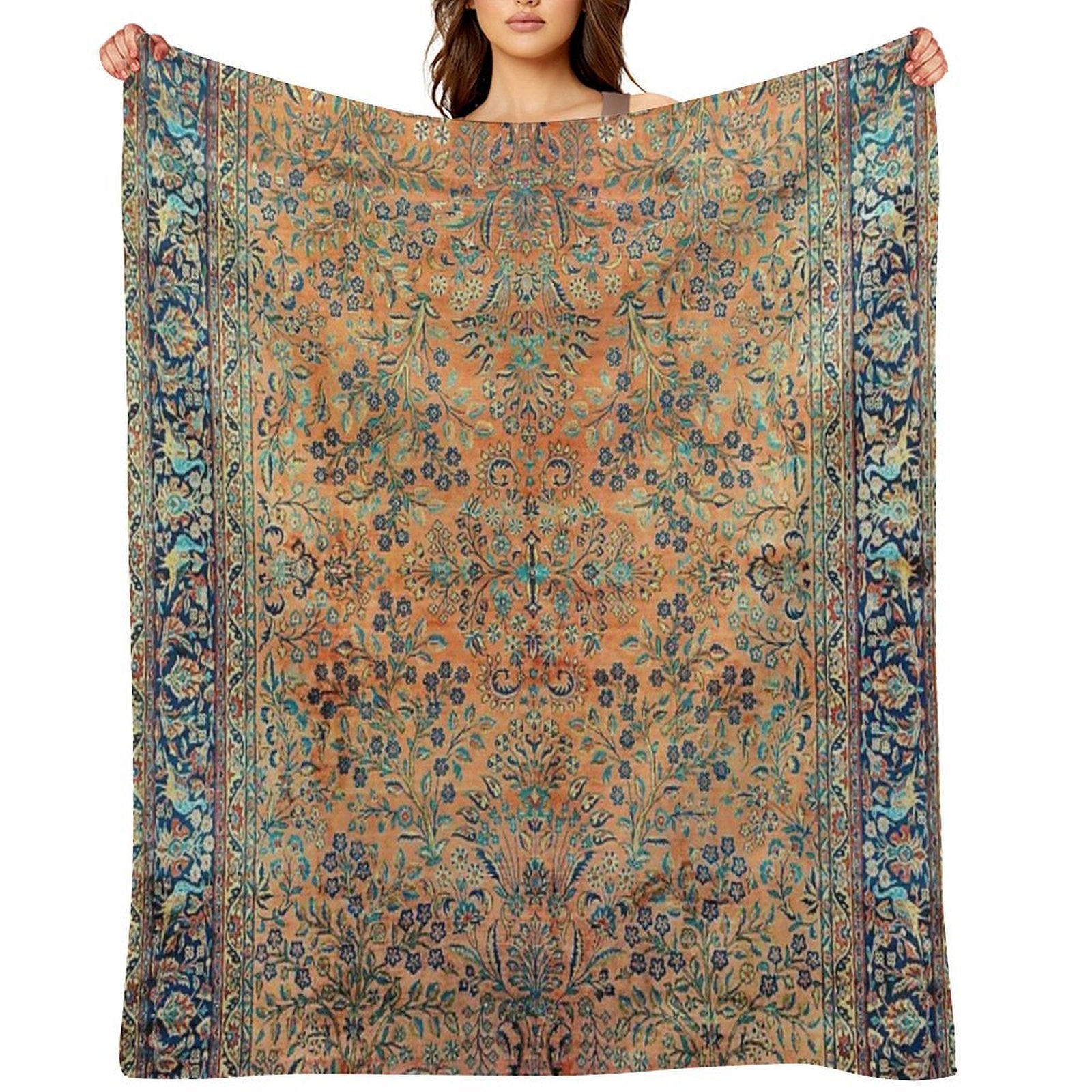 Manchester Kashan Floral Persian Carpet Print Quick-dry Throw Blanket