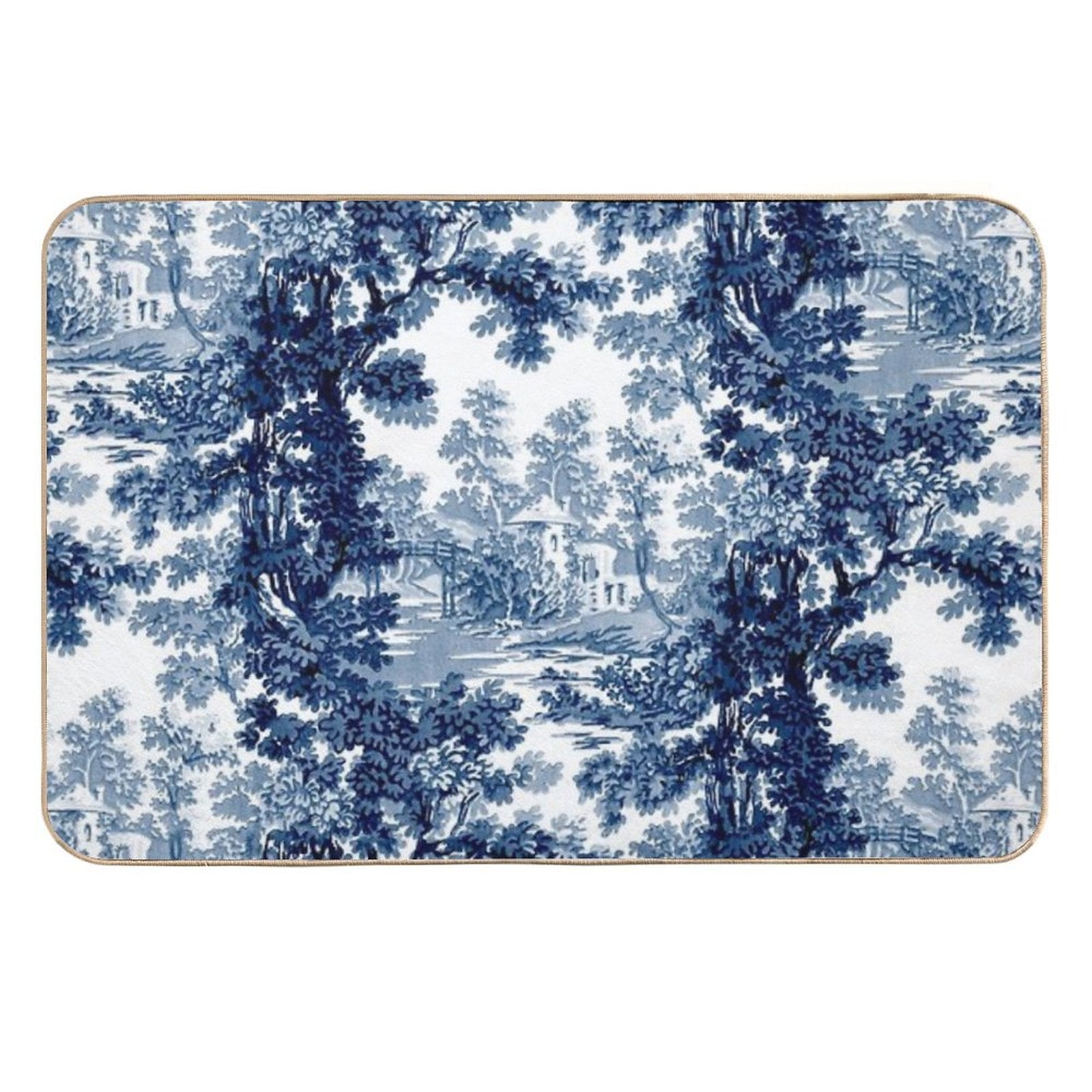 Vintage Landscape Toile-Blue & White  Easy To Clean Bath Mat