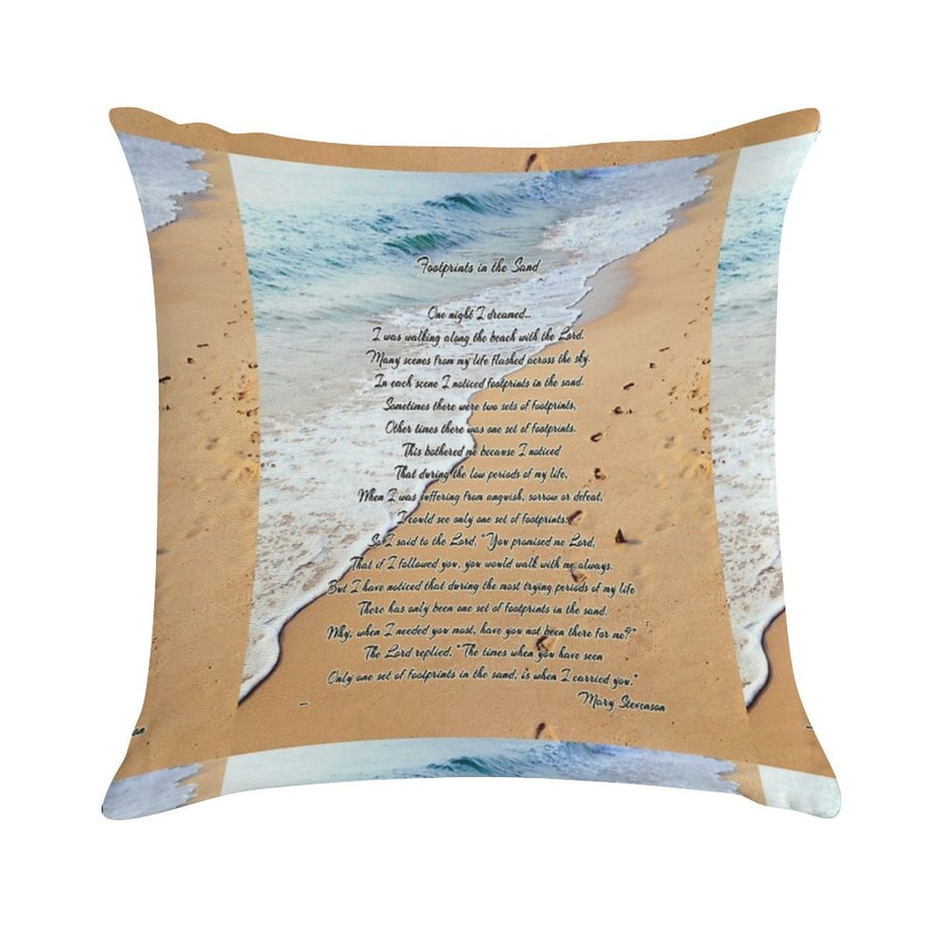 FootPrints in The Sand Soft Shrink-Resistant Throw Pillow