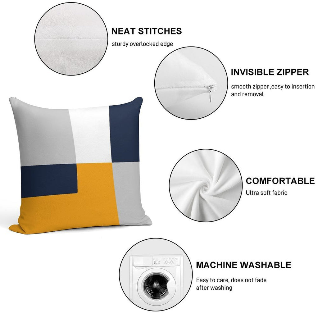 Modern Color Block - Navy, Grey And Yellow Soft Luxury Feel Throw Pillow