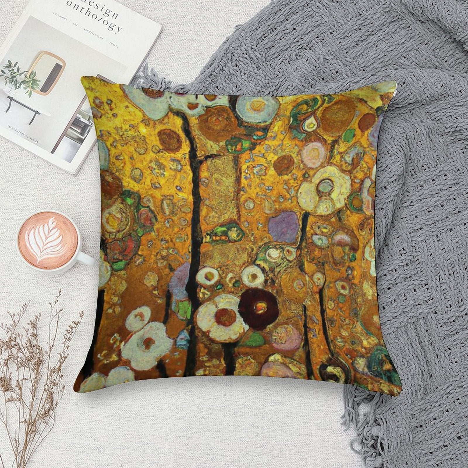 Flowers Gustav Klimt Soft Durable Construction Throw Pillow