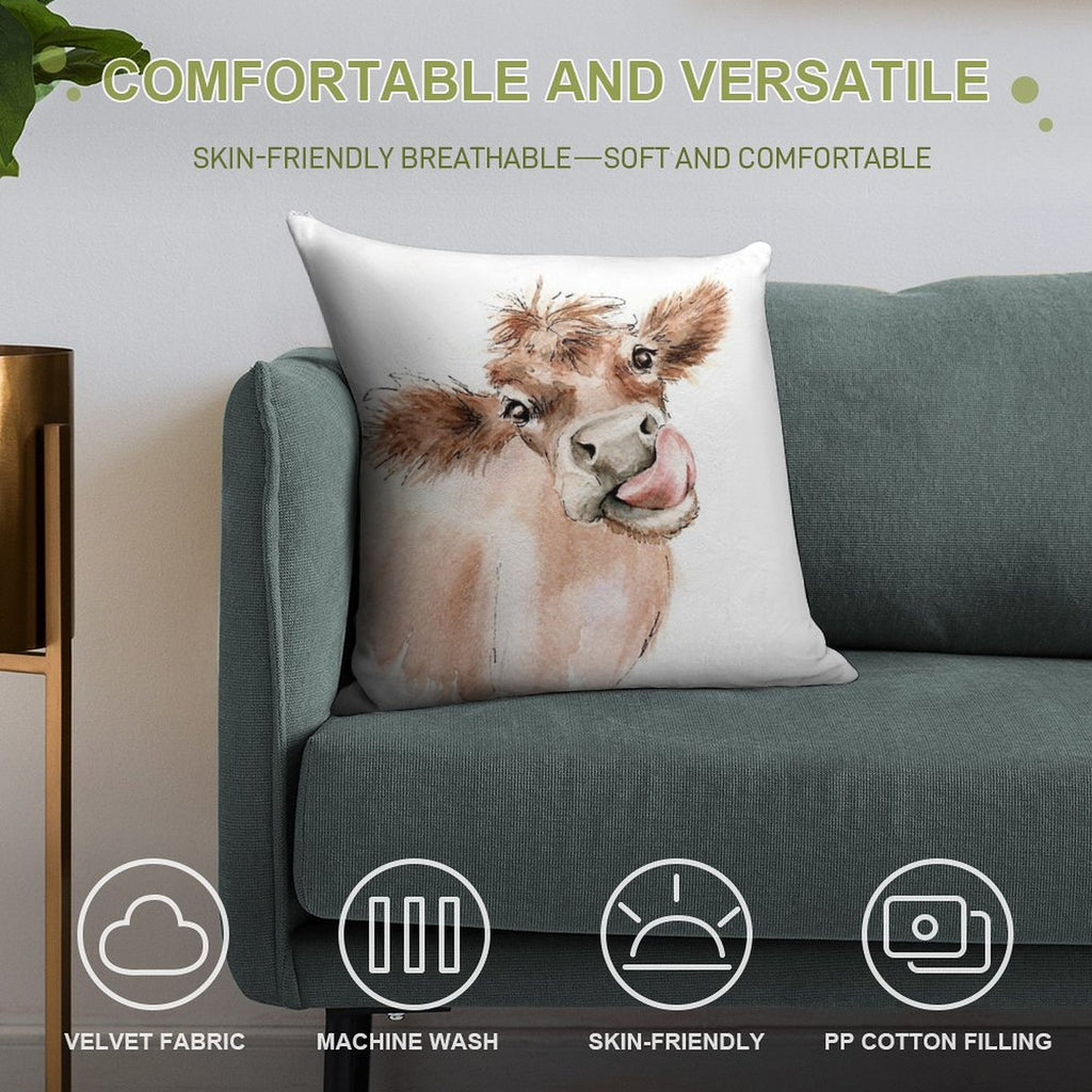 Funky Cow Soft Hidden Zipper Throw Pillow