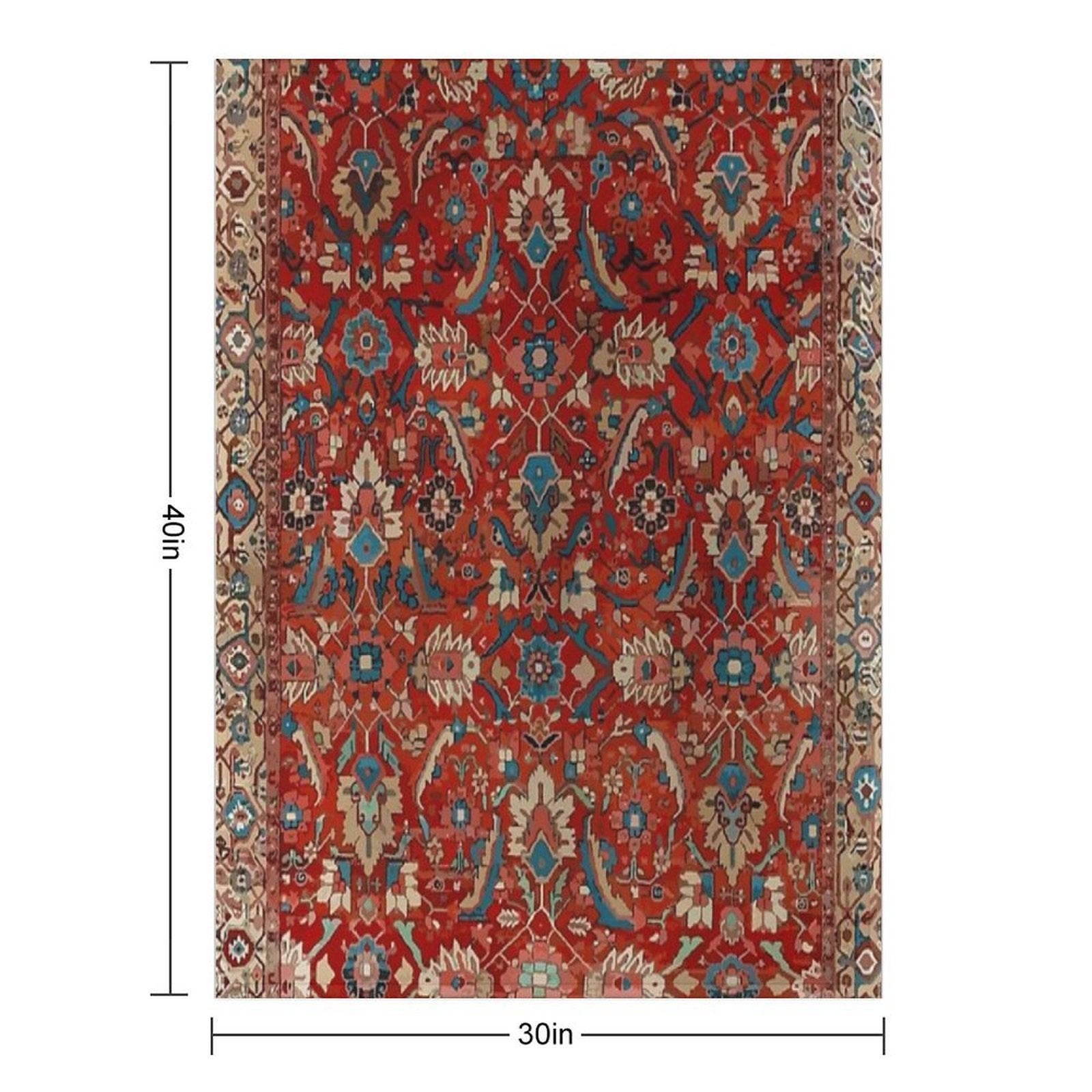Vintage Persian Rug Pattern in Red And Blue Sustainable Throw Blanket