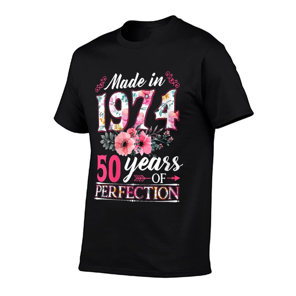 Womens 50 Year Old Made In 1974 Floral Flower 50th Birthday Womens  Heathered Texture T-Shirt