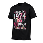 Womens 50 Year Old Made In 1974 Floral Flower 50th Birthday Womens  Heathered Texture T-Shirt
