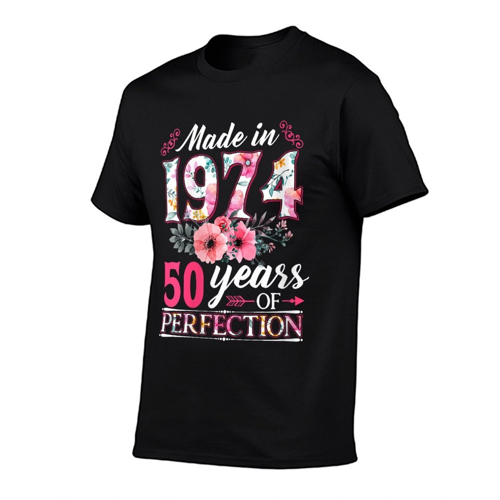 Womens 50 Year Old Made In 1974 Floral Flower 50th Birthday Womens  Heathered Texture T-Shirt