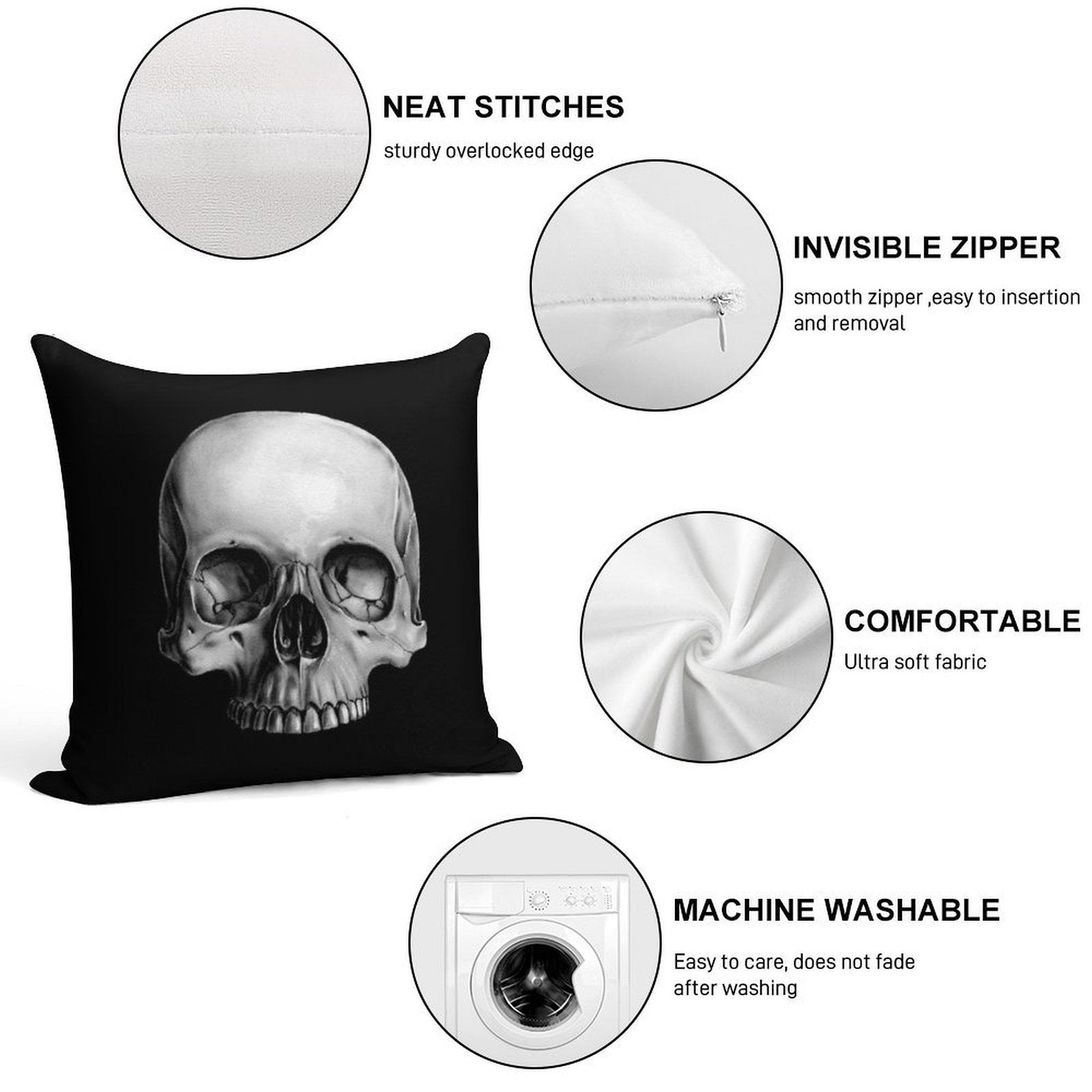 Half Skull Soft Home Decor Throw Pillow