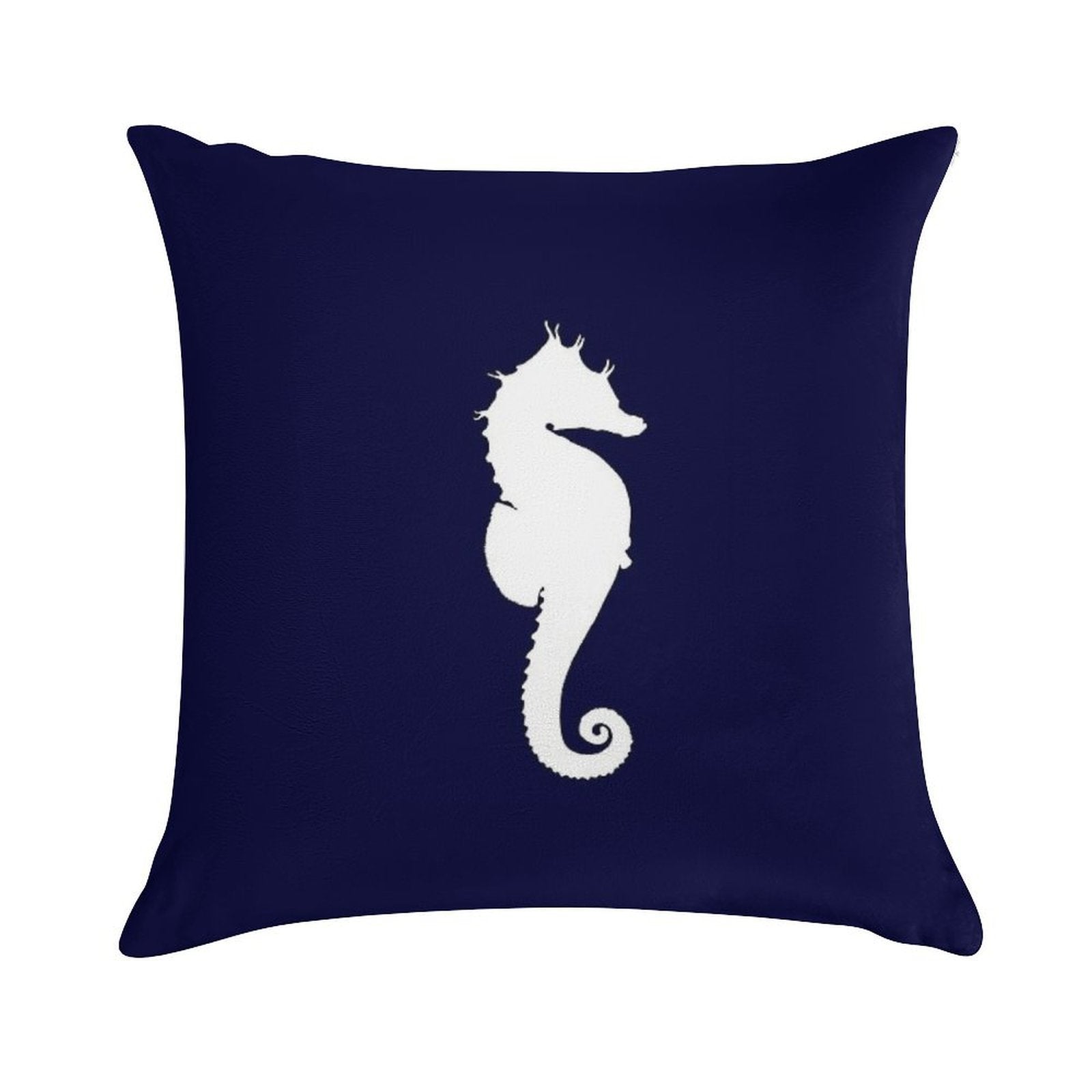 White Seahorse On Navy Blue Soft Easy Maintenance Throw Pillow