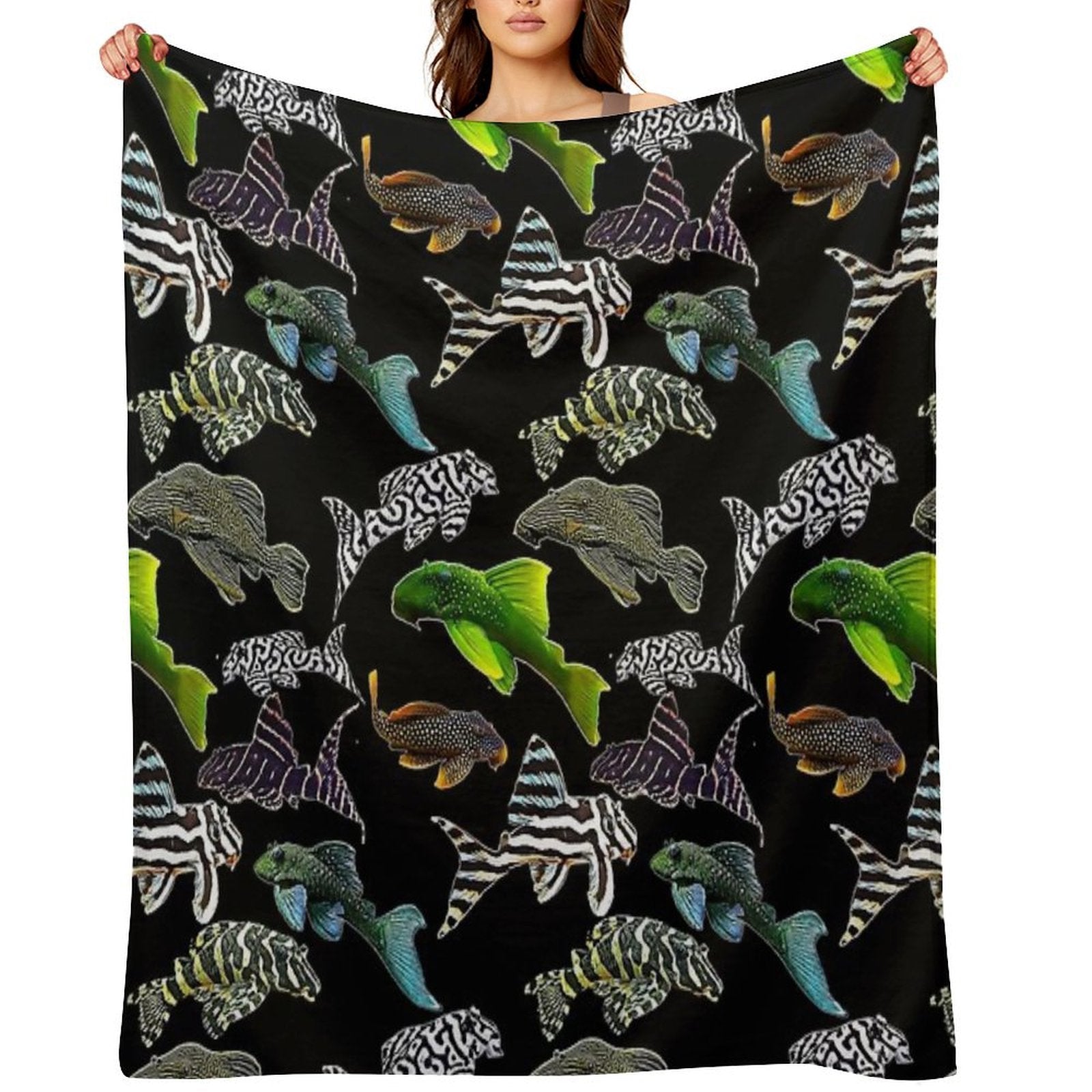 Pleco Collage Dark Shrink-resistant Throw Blanket