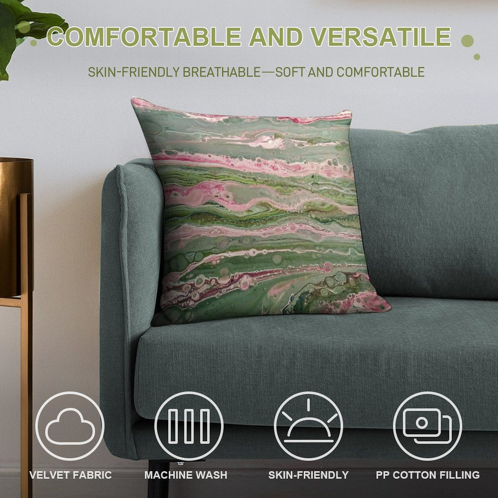 Pink And Green Striped Pour Soft Reinforced Edging Throw Pillow