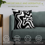 Liquid Swirl Retro Abstract Pattern in Black And White Soft Durable Construction Throw Pillow