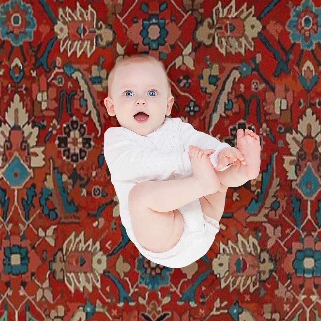 Vintage Persian Rug Pattern in Red And Blue Sustainable Throw Blanket