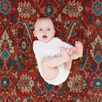 Vintage Persian Rug Pattern in Red And Blue Sustainable Throw Blanket