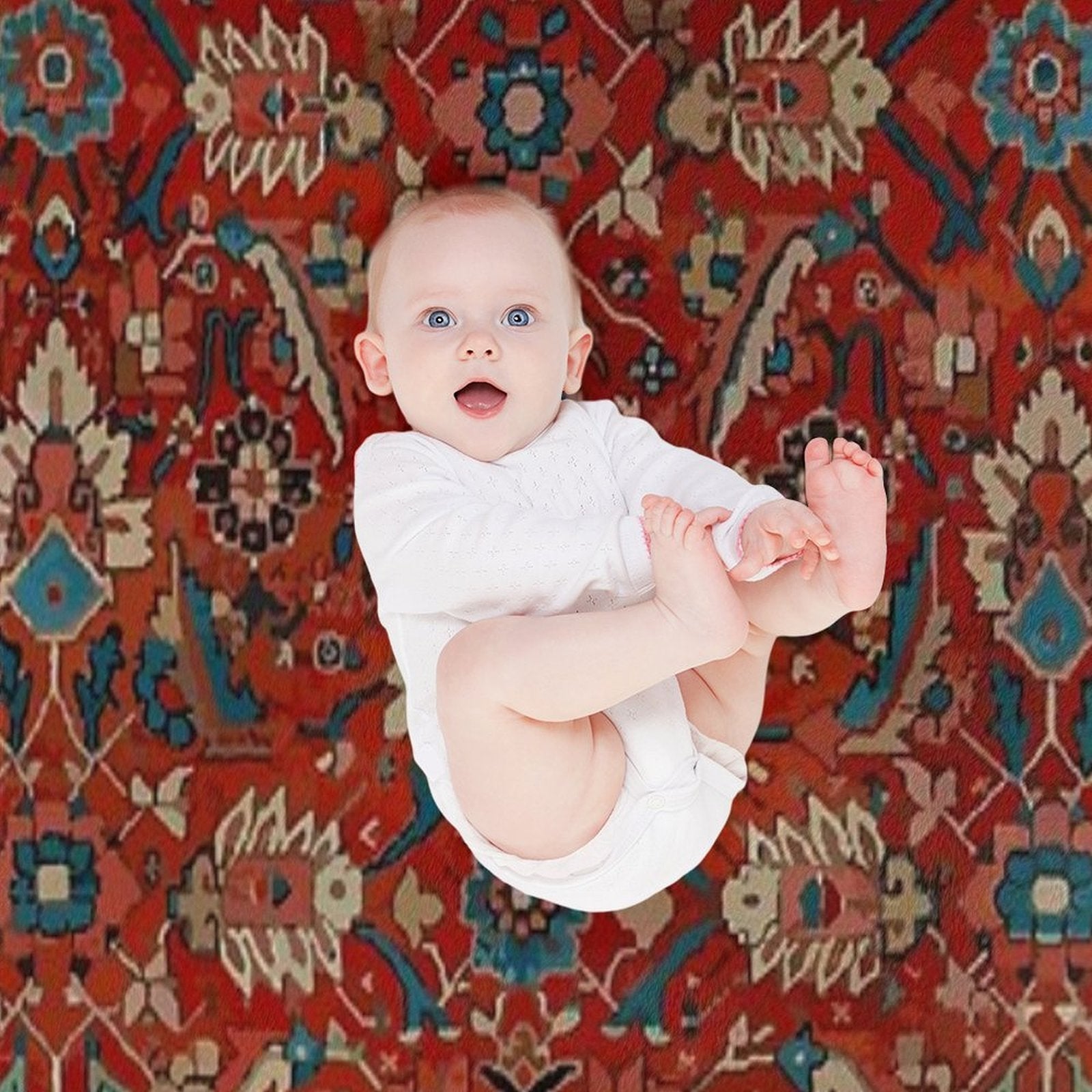 Vintage Persian Rug Pattern in Red And Blue Sustainable Throw Blanket