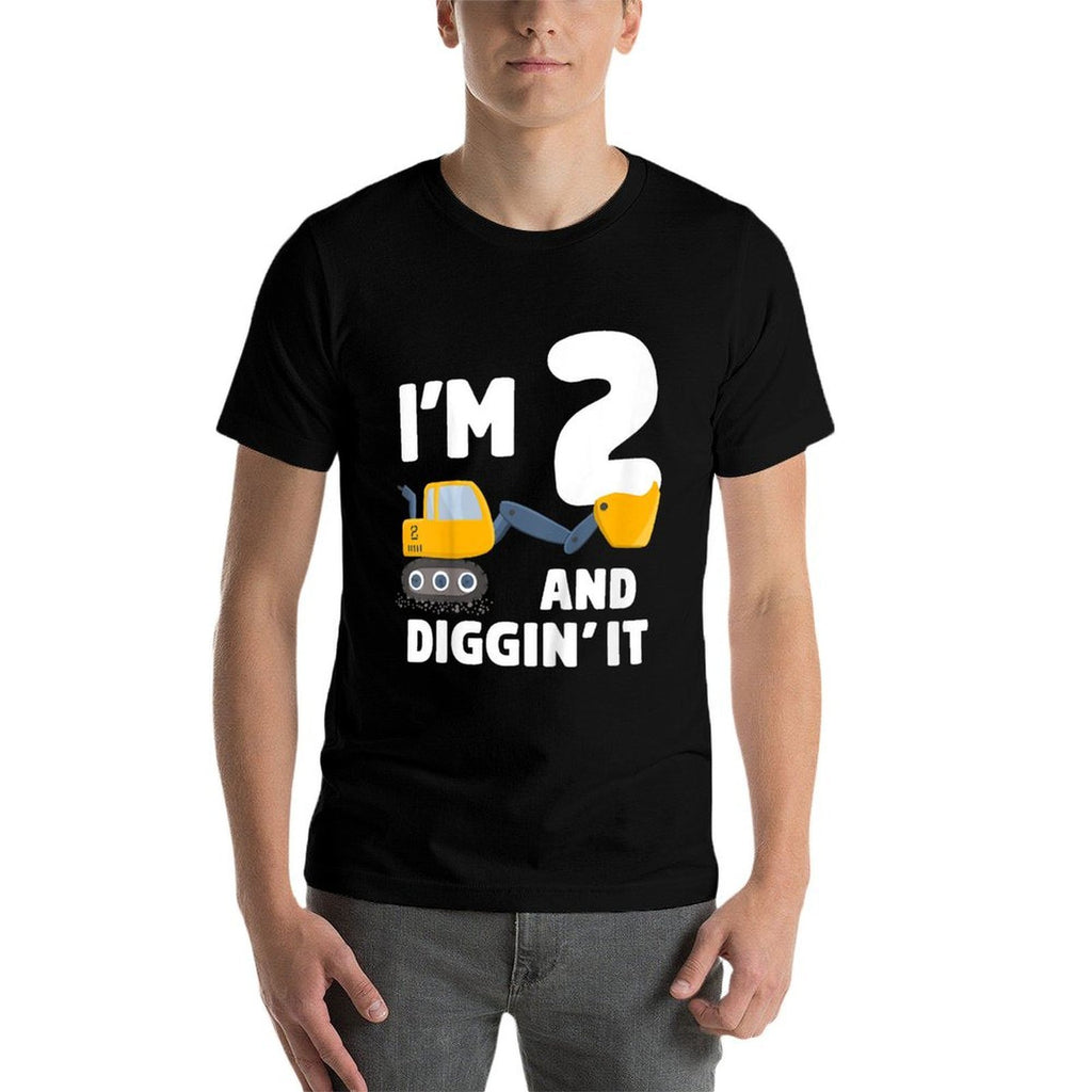 Construction Truck 2nd Birthday Boy 2 Two Year Old Excavator  Ribbed Collar T-Shirt