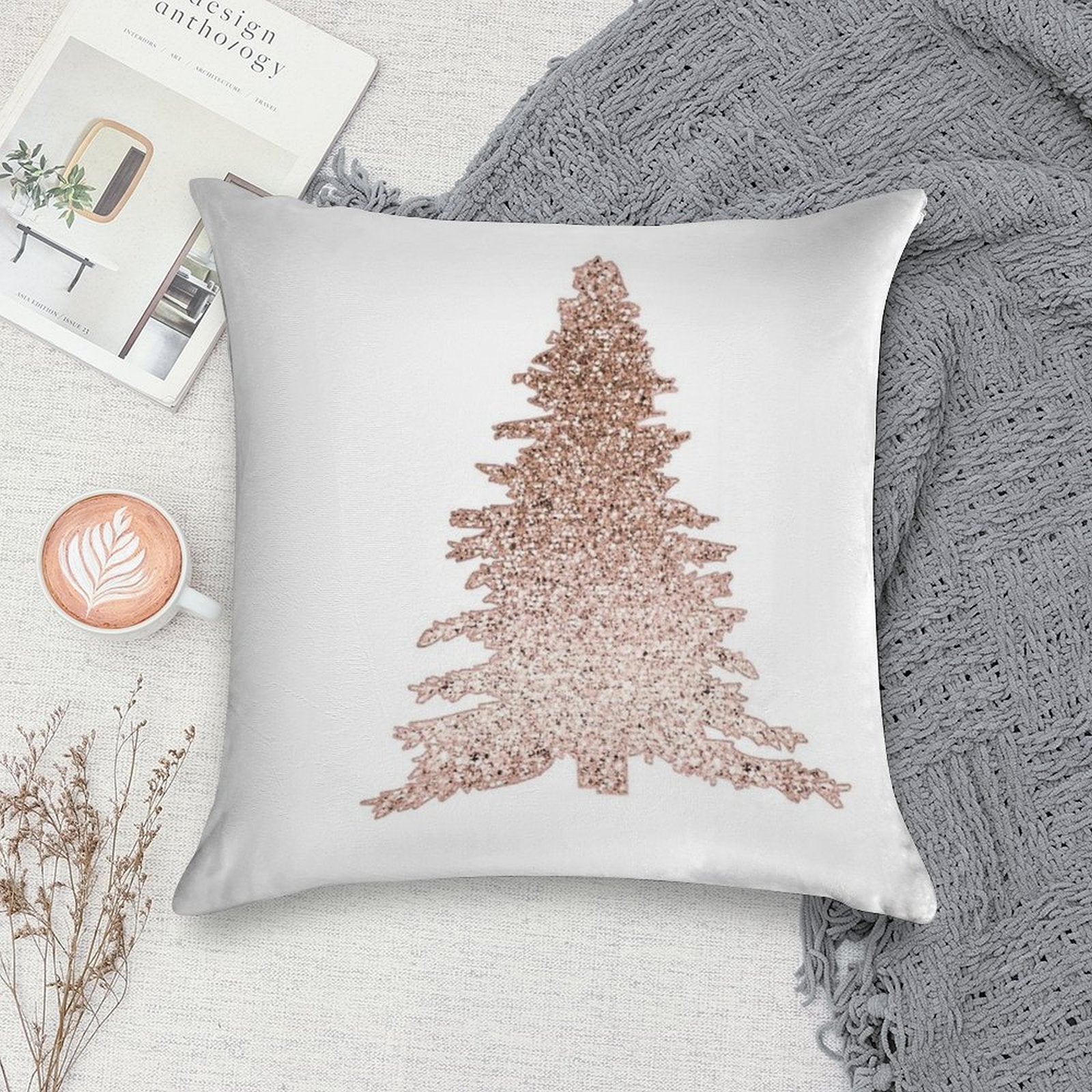 Sparkling Rose Gold Christmas Tree Soft Ultra-Soft Texture Throw Pillow