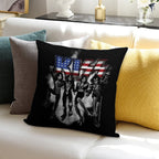 KISS ® The Band - Destroyer Black And White Fog USA Logo Soft Hidden Zipper Throw Pillow