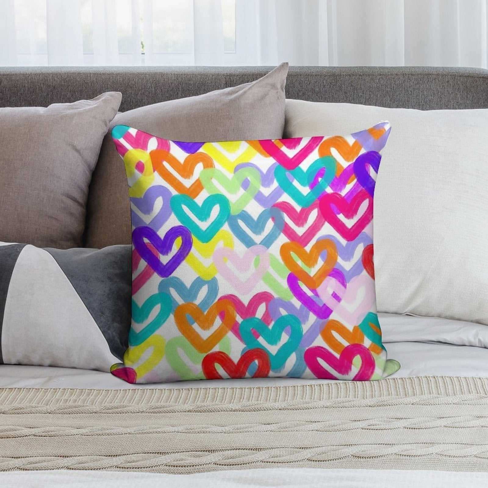 Colorful Heart Abstract Soft Durable Construction Throw Pillow