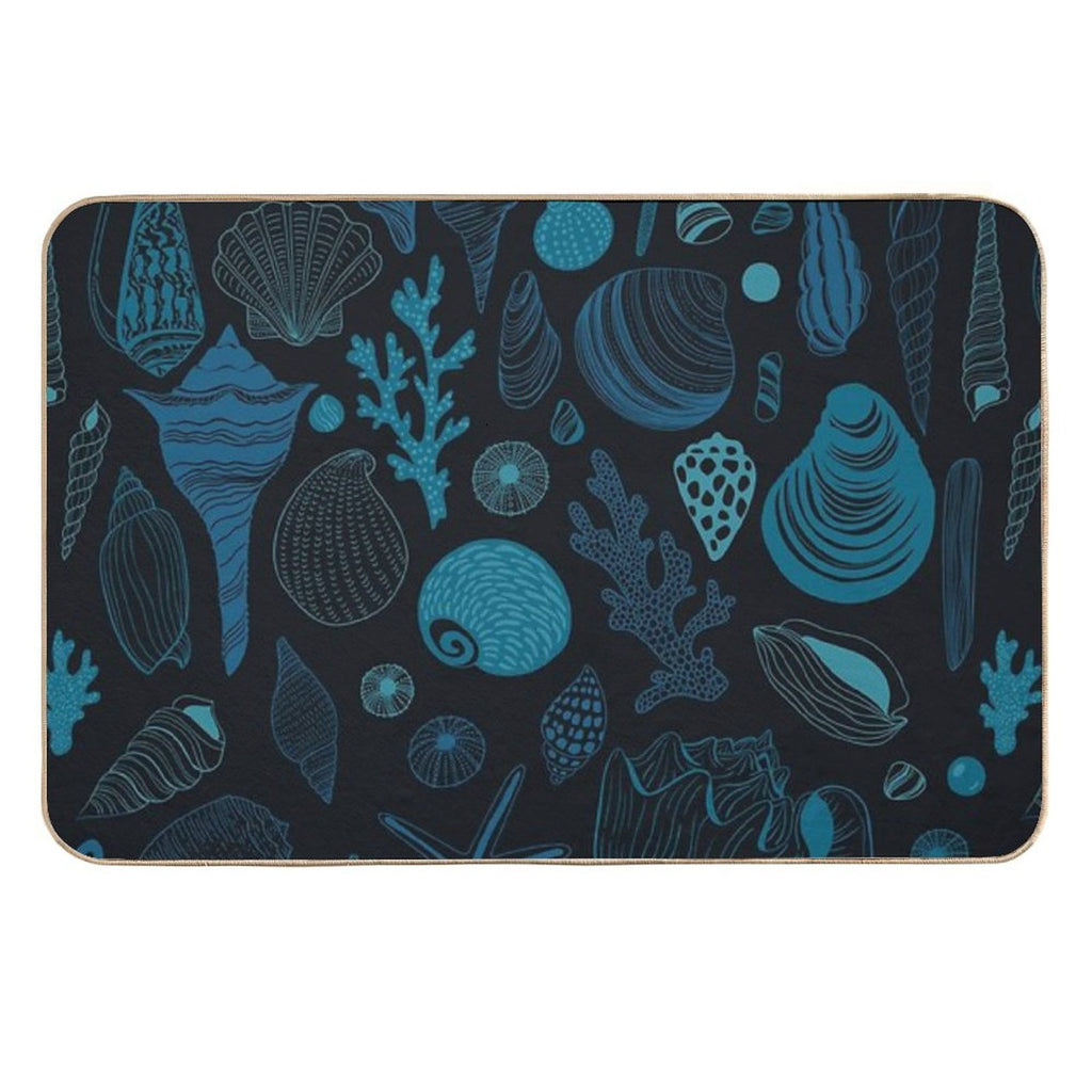 Sea Shells on Dak Blue  Absorbent Bath Mat