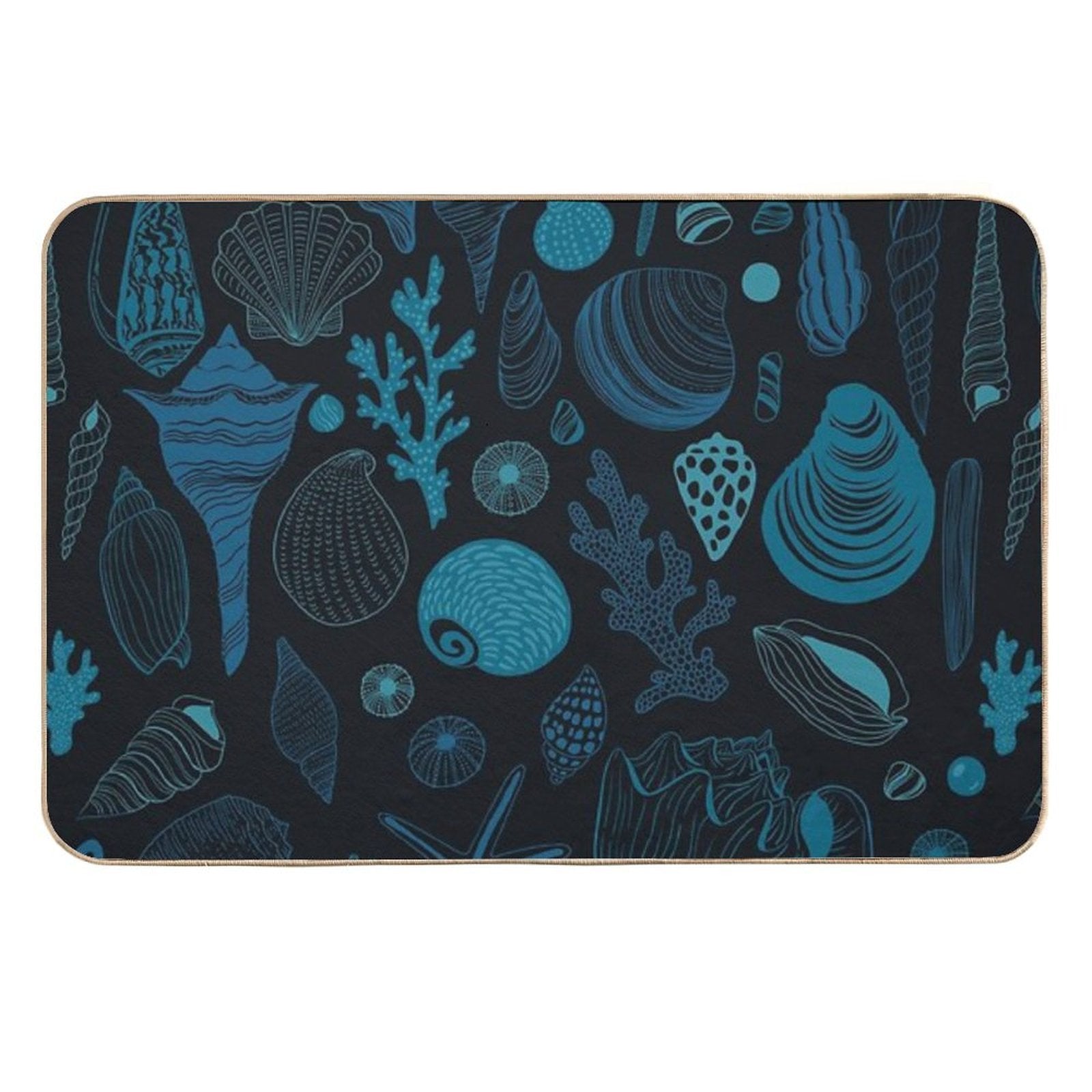 Sea Shells on Dak Blue  Absorbent Bath Mat