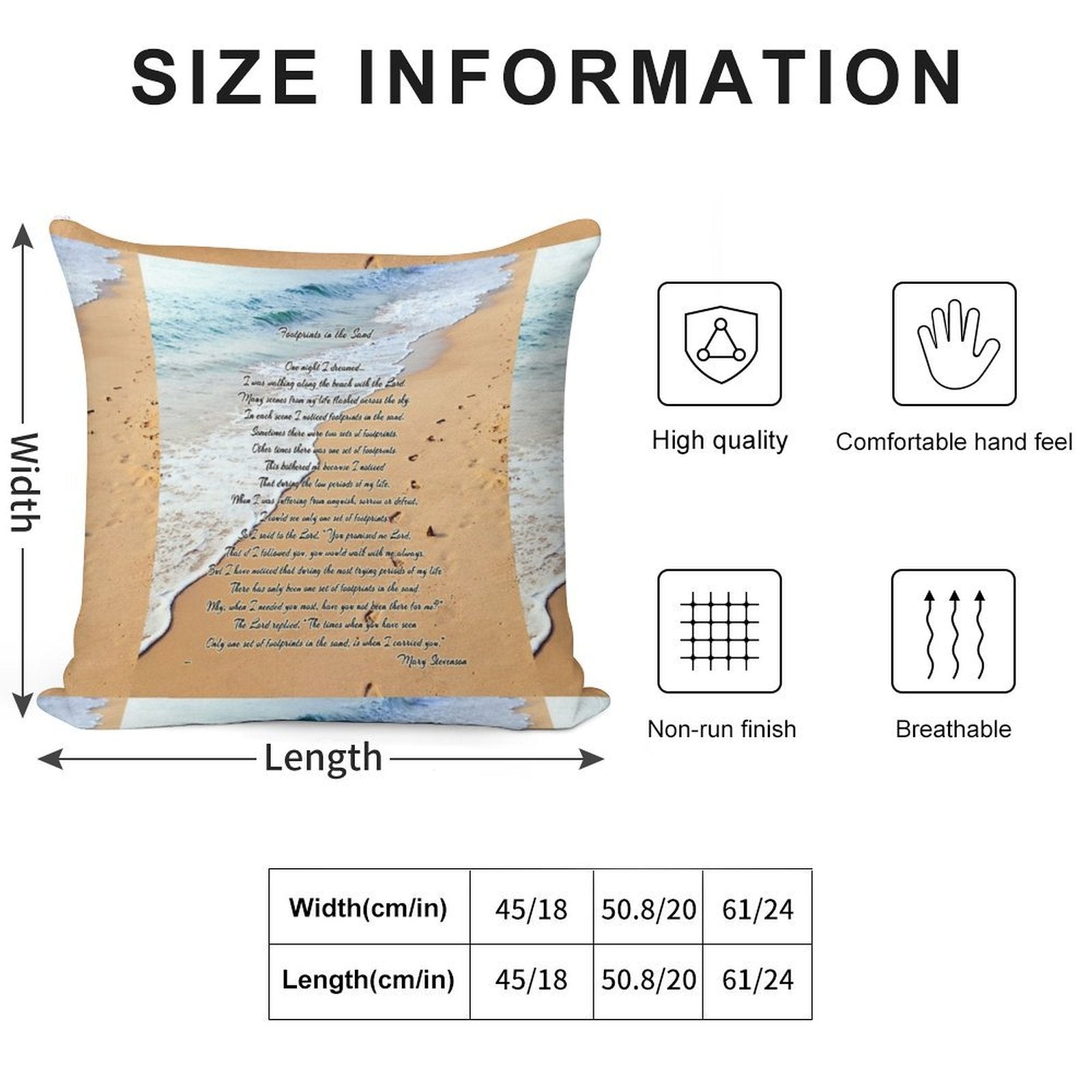 FootPrints in The Sand Soft Shrink-Resistant Throw Pillow