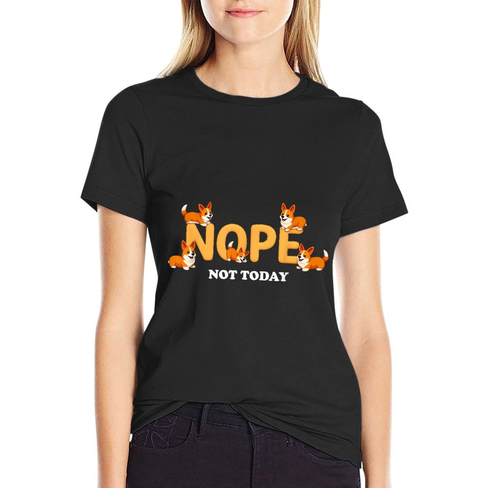 Nope Not Today Lazy Corgi Dog Lover  Ribbed Collar T-Shirt