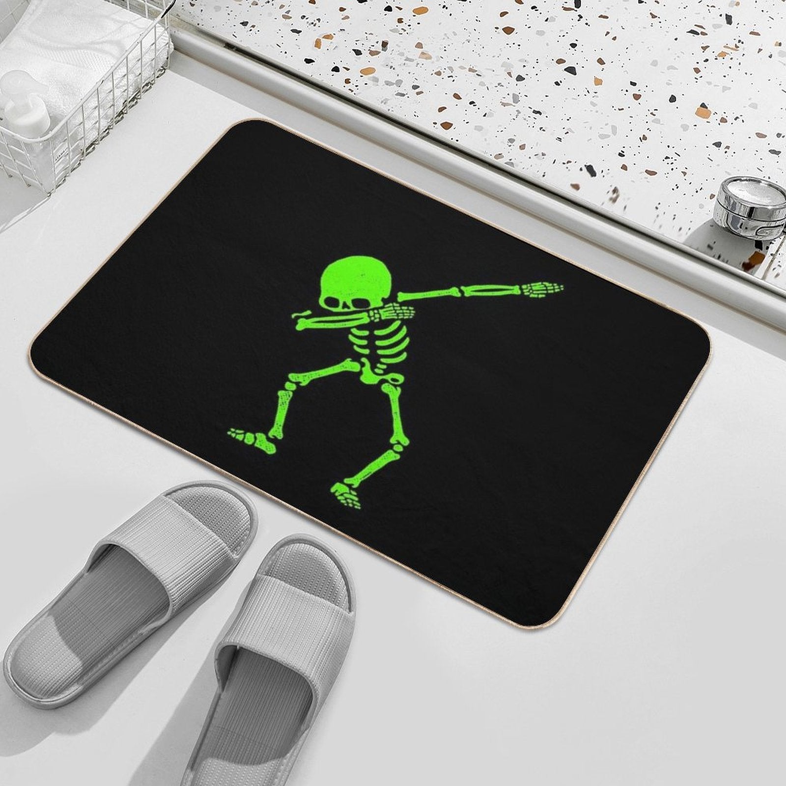 Dabbing Skeleton Green  Pet-Safe Bath Mat