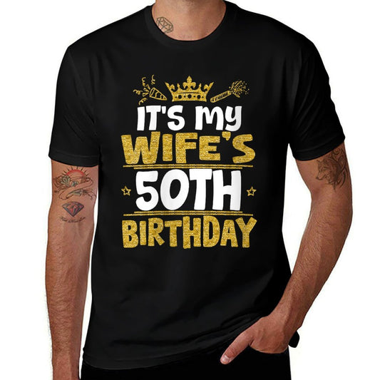 Womens Happy It's My Wife's 50th Birthday 1975 50 Years Old  Moisture-wicking T-Shirt
