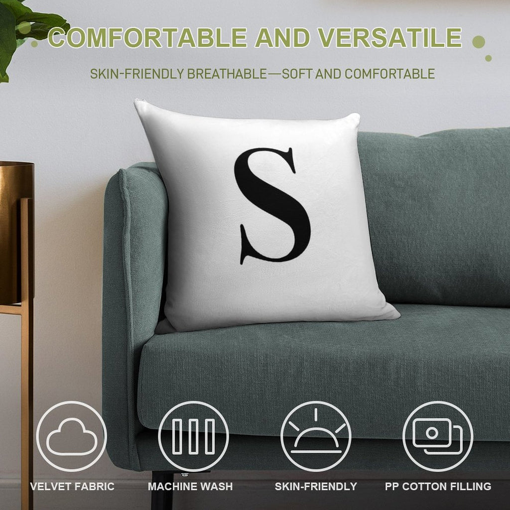 Letter S- Monogram Initial Soft Durable Construction Throw Pillow