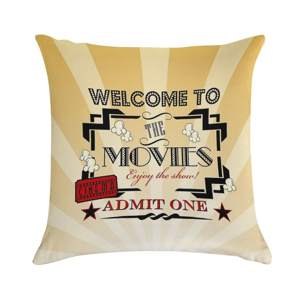Movie Theater  Admit One Ticket  Cinema Pillow-Red Soft Anti-Pilling Throw Pillow