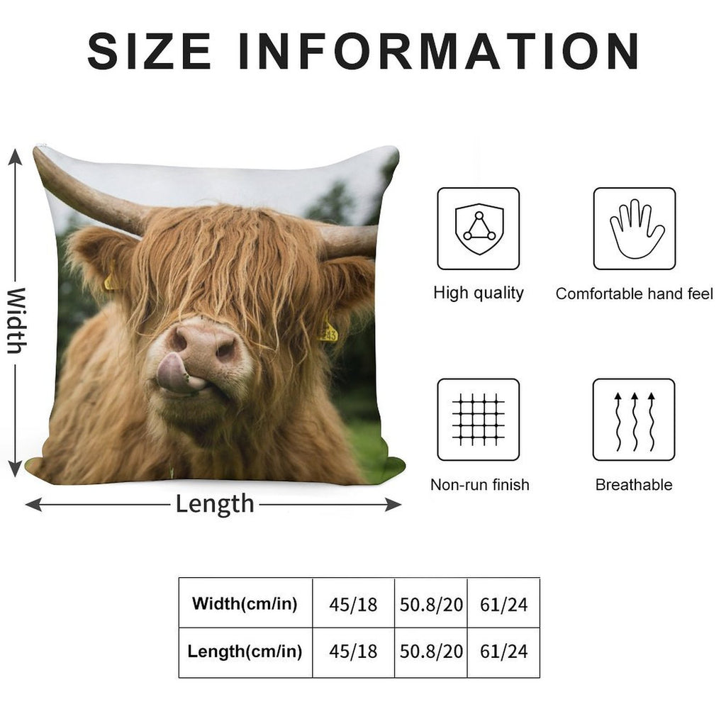 Highland Cow Soft Decorative Cover Throw Pillow