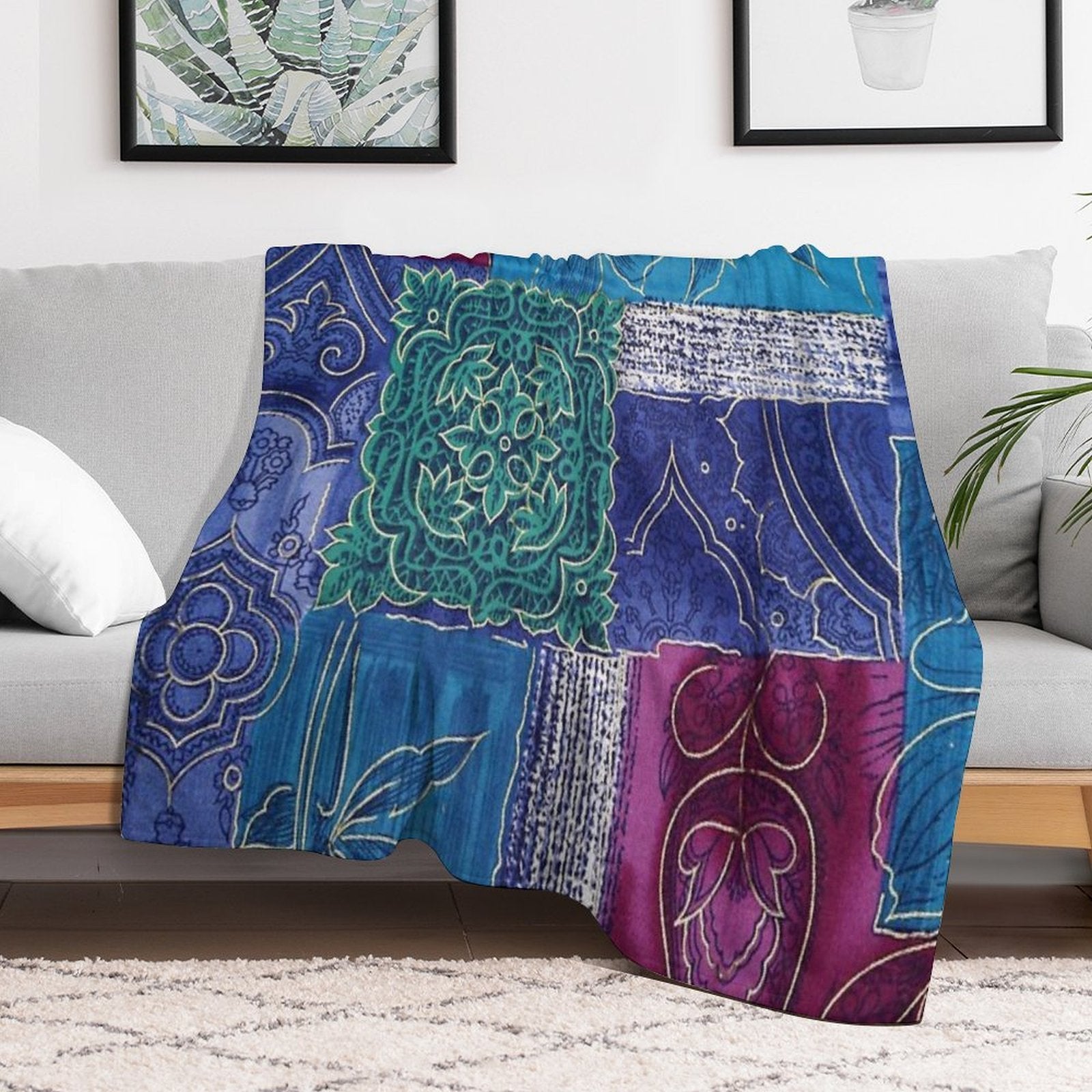 Colored Floreal Patchwork Velvety-soft Throw Blanket