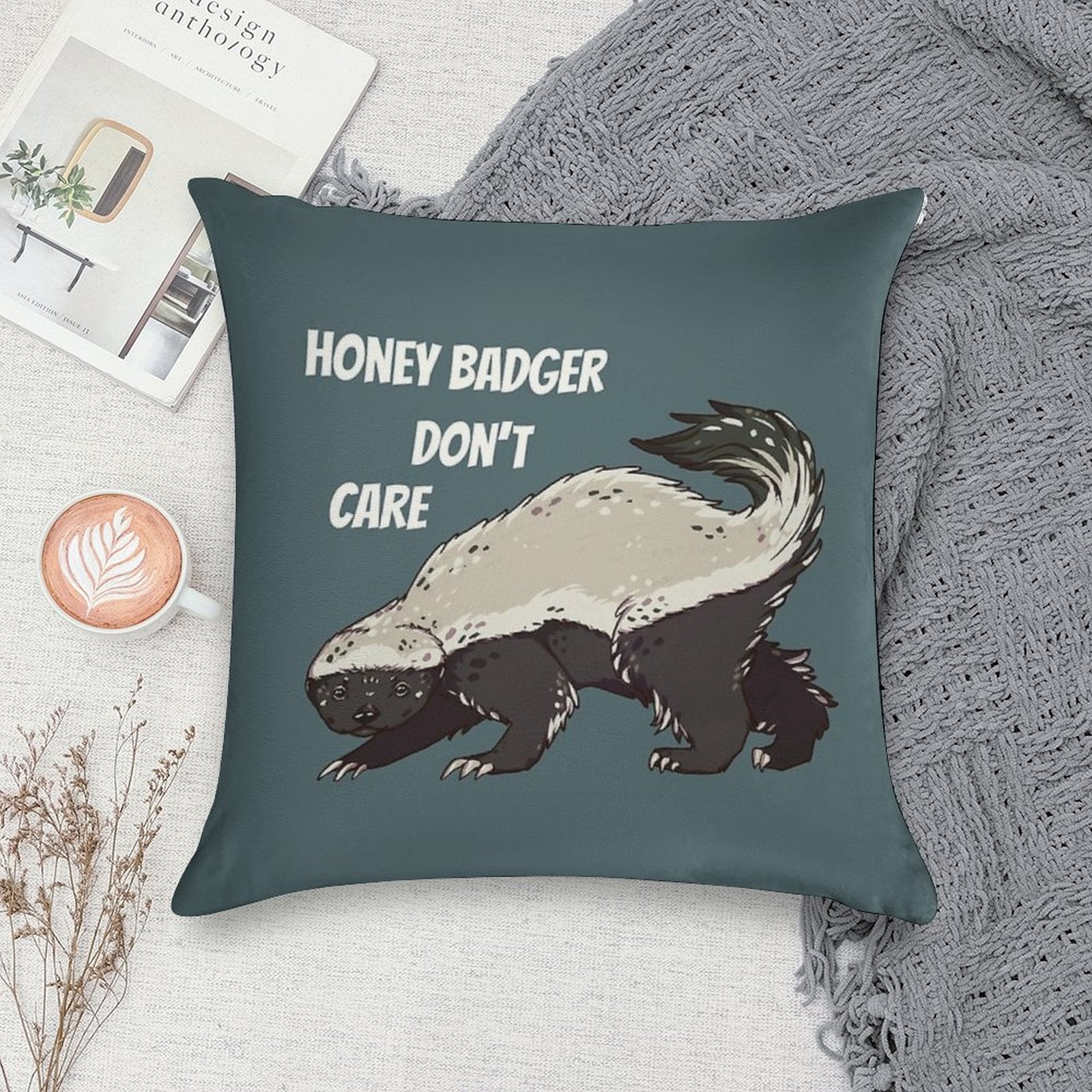 Honey Badger Dont Care - Animal Series Soft Gift Ready Throw Pillow