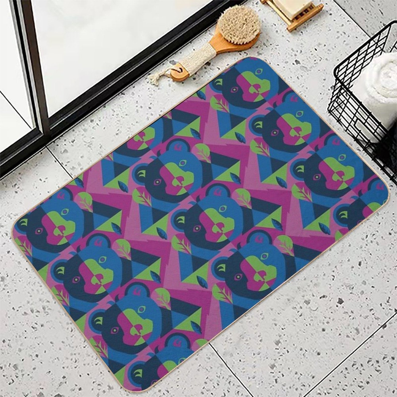 Bear Colorful Modern Art  Repositionable Bath Mat