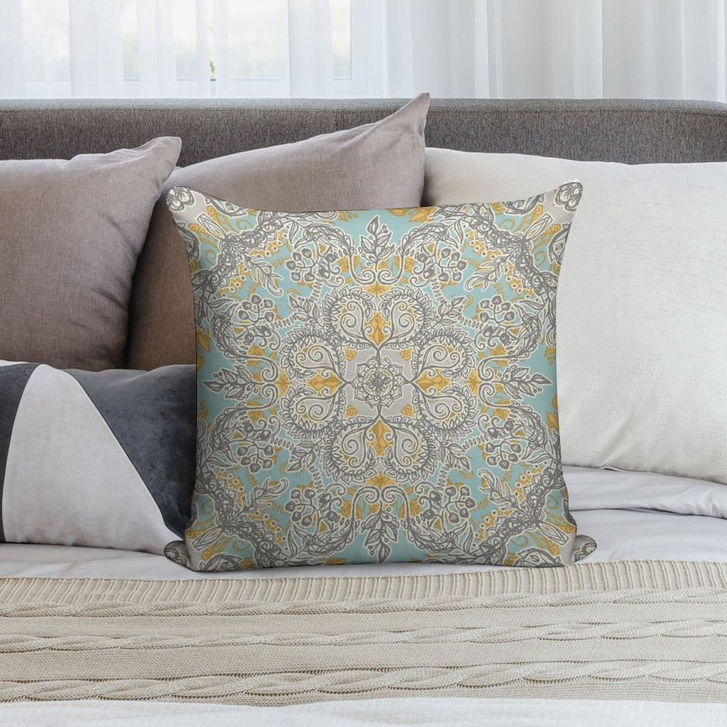 Gypsy Floral in Soft Neutrals, Grey & Yellow on Sage Soft Easy Maintenance Throw Pillow